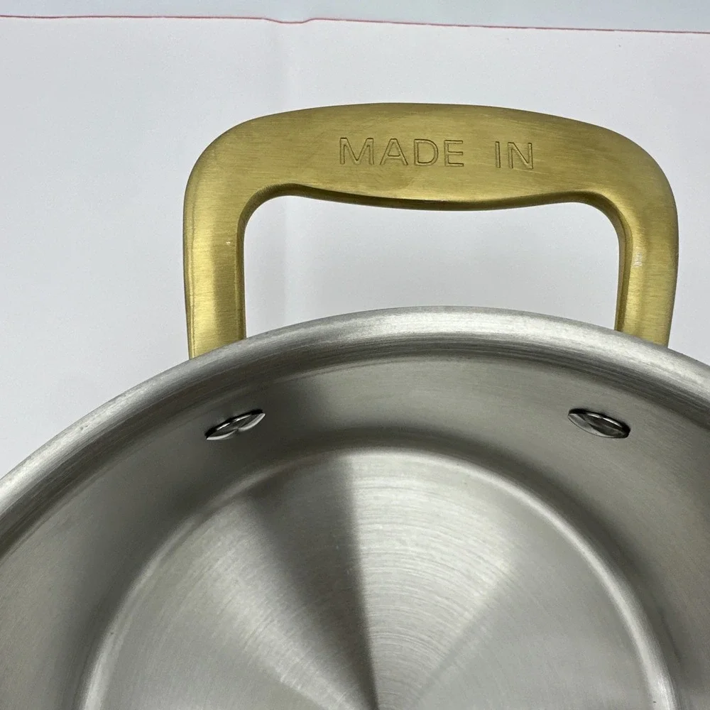 Made-In Cookware Italy 4 qt Stainless Saucepan Gold Handle W/Lid NEW